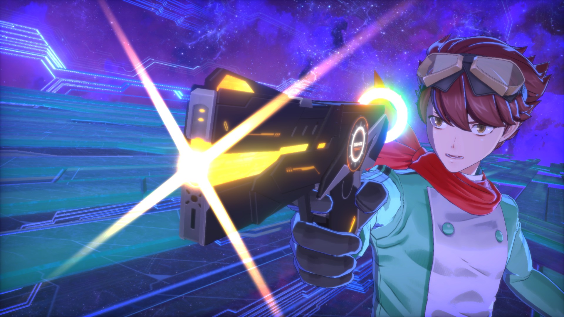 El prota con un outfit de azafato de avión como azulado disparando con una pistola que antes era un puto tlfn móvil, con todo el cellshading super bonito