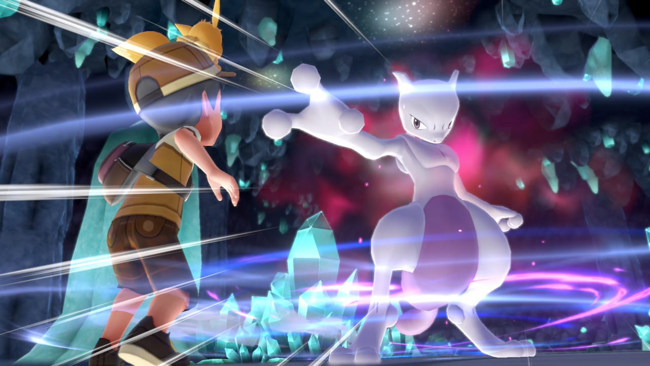 El prota + eevee vs Mewtwo con efectos estilizados
