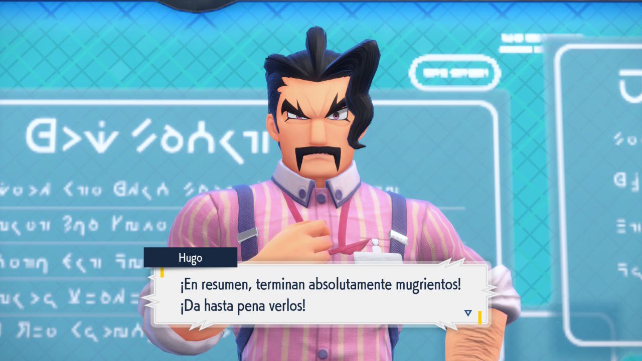 El profesor de cocina dando clase, un hombreton cuadrado con tirantes, camisa color rosa y una cara parecida a un tauros con su bigote masculino