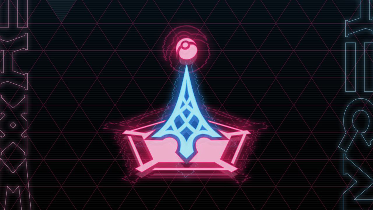 El logo del ZA Royale con la torre de luminalia con una pokeball al estilo neon y competitivo