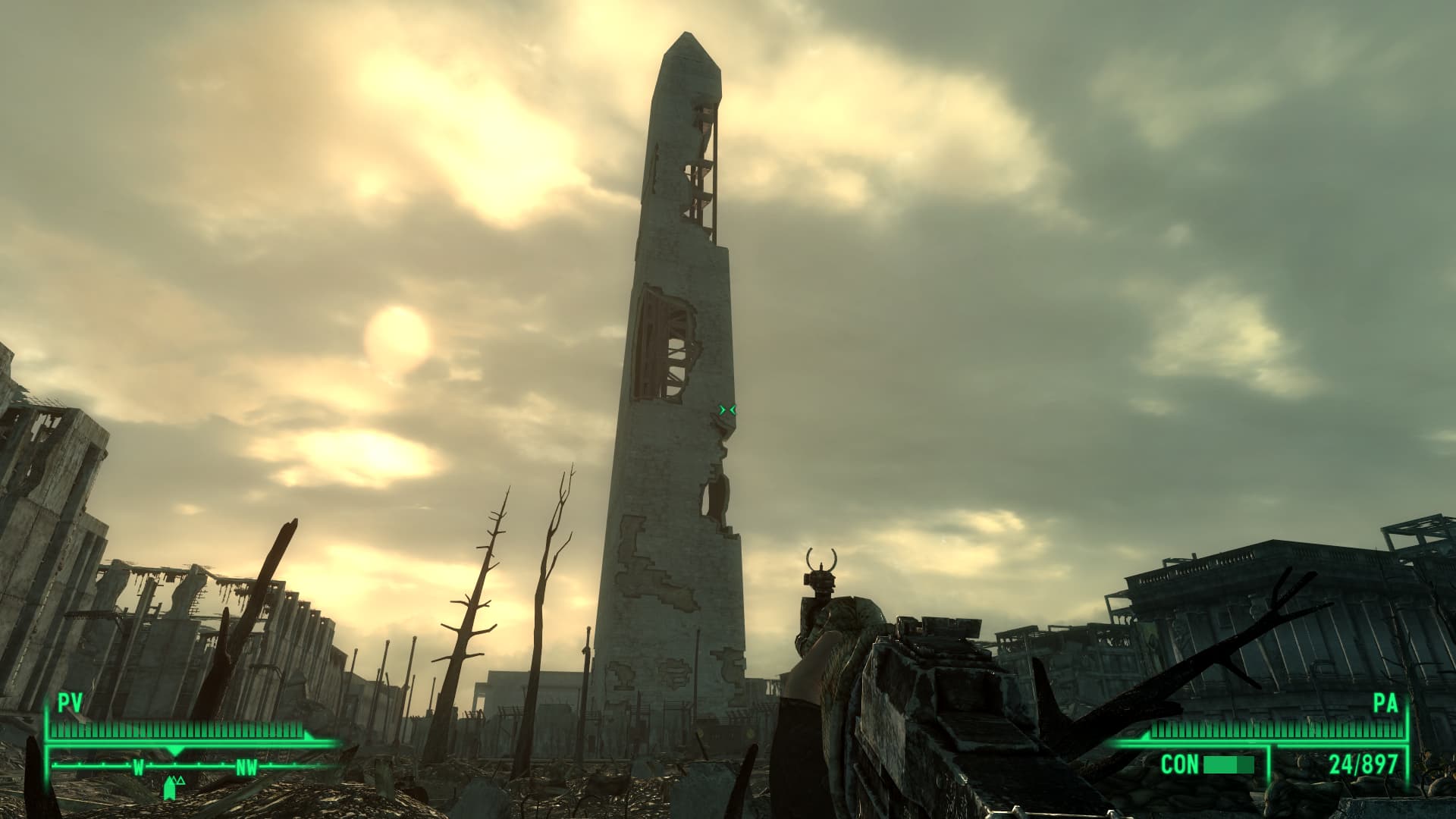 Imagen de Fallout captura hecha a mano, el obelisco de Washington, paras aquí en el juego para hacer que suene Radio Galaxia por todo el Yermo, la mejor radio